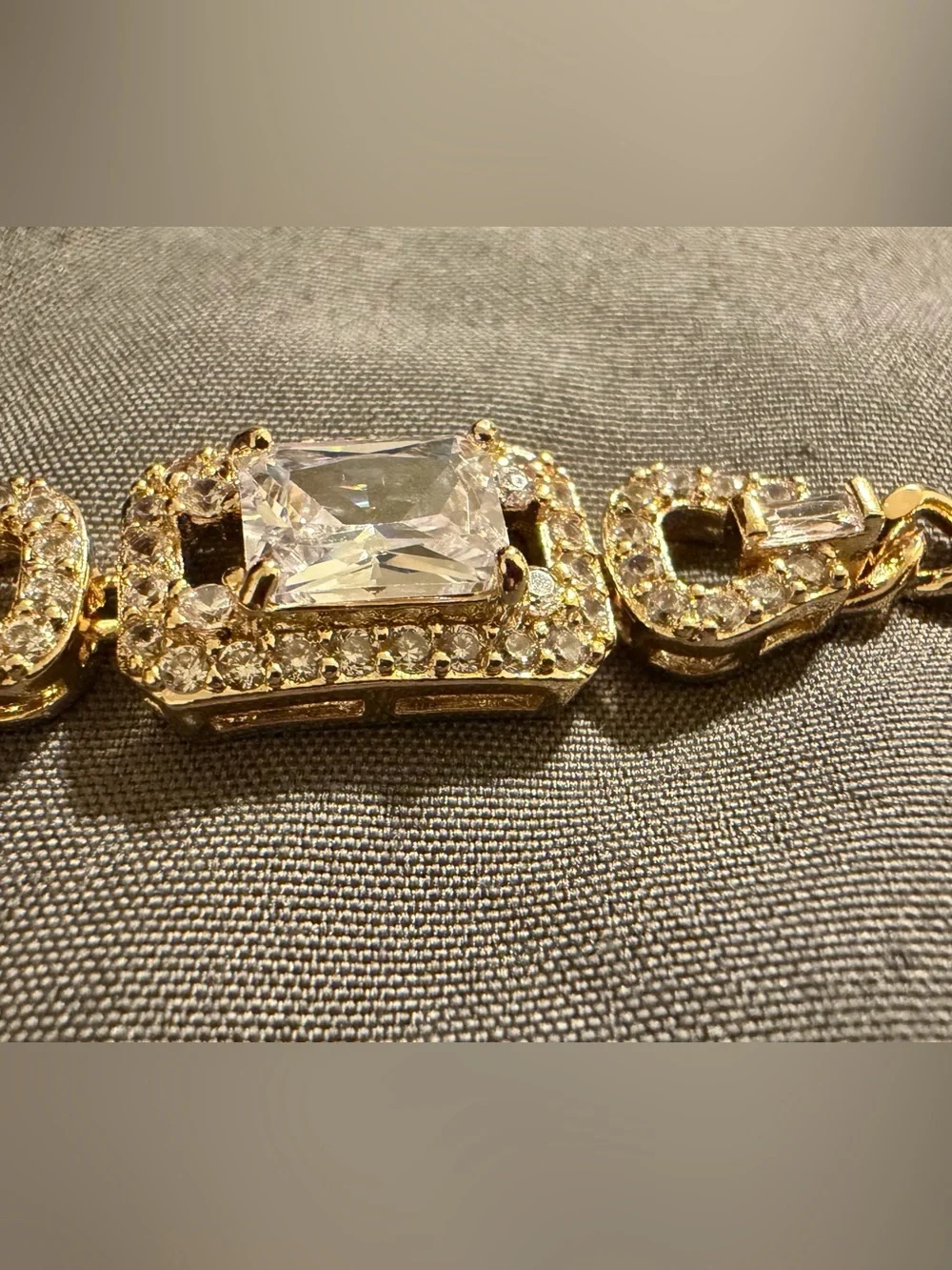 Gold-Tone Chain Bracelet with Rectangular Crystal Accent